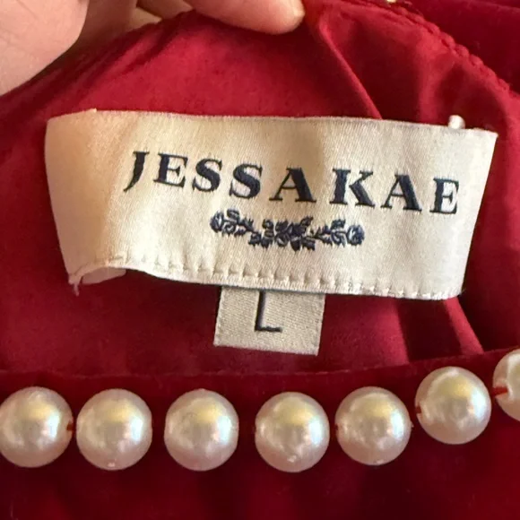 JessaKae Red Velvet Pearl-Trim Maxi Dress - Picture 3 of 6